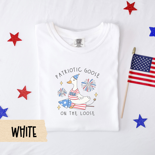 Patriotic goose shirt, proud goose tee, silly 4th of July shirt, comfort colors tee, USA goose shirt, funny fireworks shirt, July 4 outfit