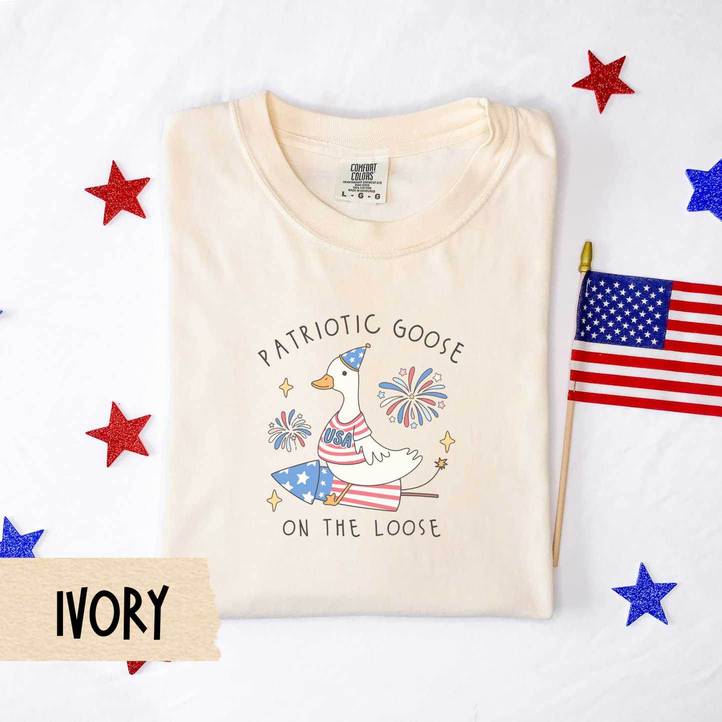 Patriotic goose shirt, proud goose tee, silly 4th of July shirt, comfort colors tee, USA goose shirt, funny fireworks shirt, July 4 outfit