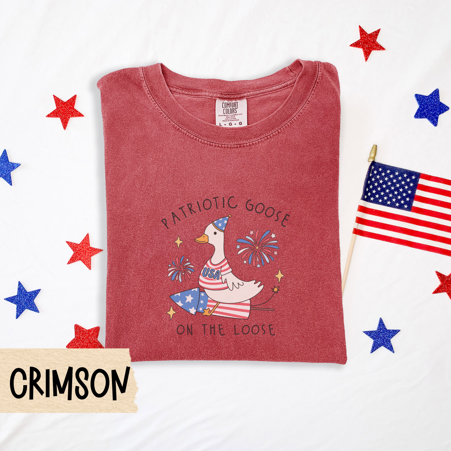 Patriotic goose shirt, proud goose tee, silly 4th of July shirt, comfort colors tee, USA goose shirt, funny fireworks shirt, July 4 outfit