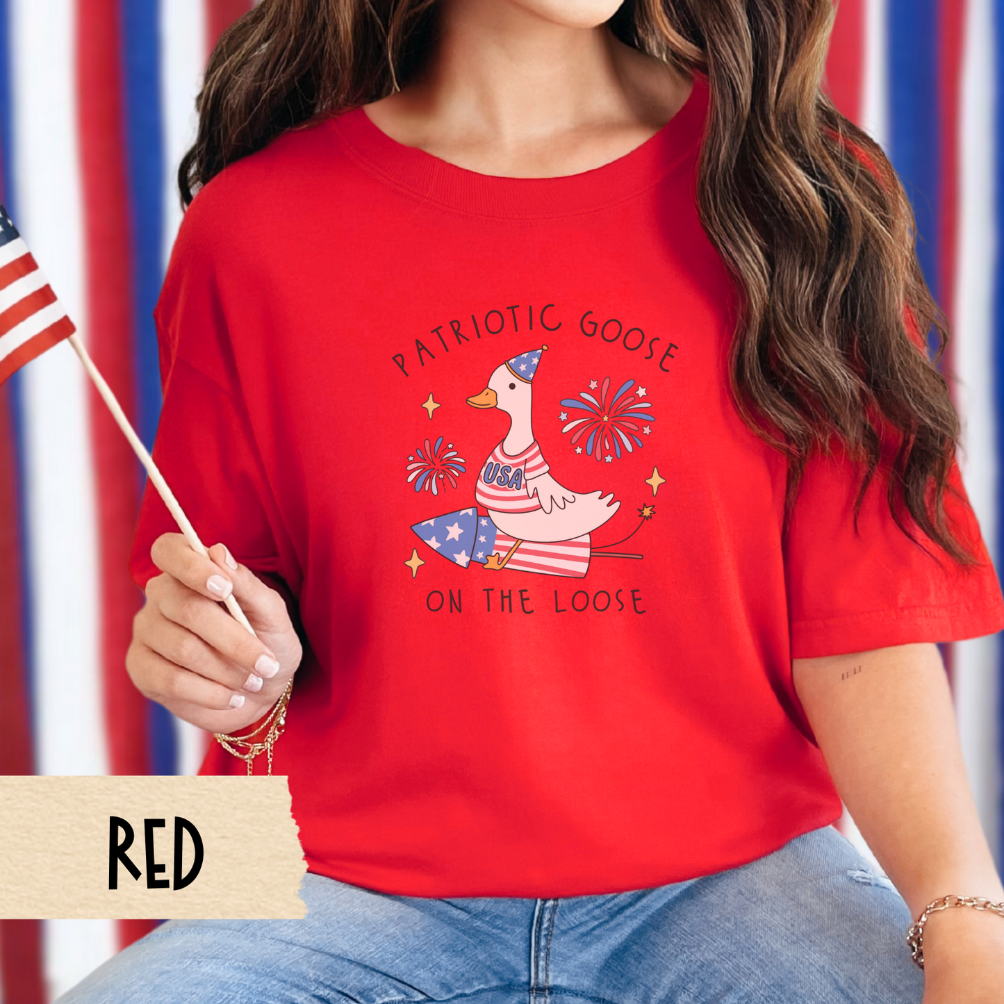 Patriotic goose shirt, proud goose tee, silly 4th of July shirt, comfort colors tee, USA goose shirt, funny fireworks shirt, July 4 outfit