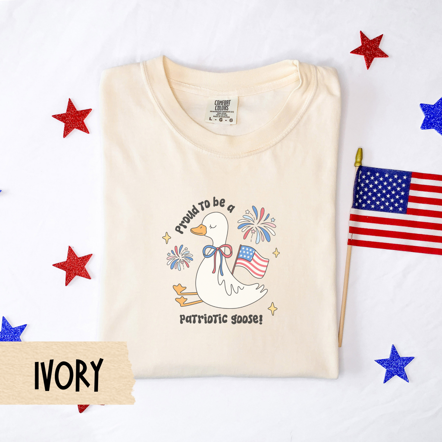 Patriotic goose shirt, proud goose tee, silly 4th of July shirt, comfort colors tee, USA goose shirt, funny fireworks shirt, July 4 outfit