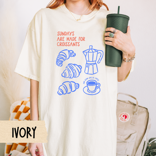 Croissant Coffee Shirt, Comfort Colors T-Shirt, European Brunch Tee, Italian Café Style, Lazy Sunday Outfit, Cute Food Graphic Shirt