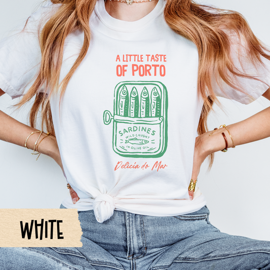 A Little Taste of Porto Shirt, Portugal Souvenir Tee, Comfort Colors T-Shirt, Sardine Can Graphic, Coastal Travel Shirt, Foodie Gift Idea