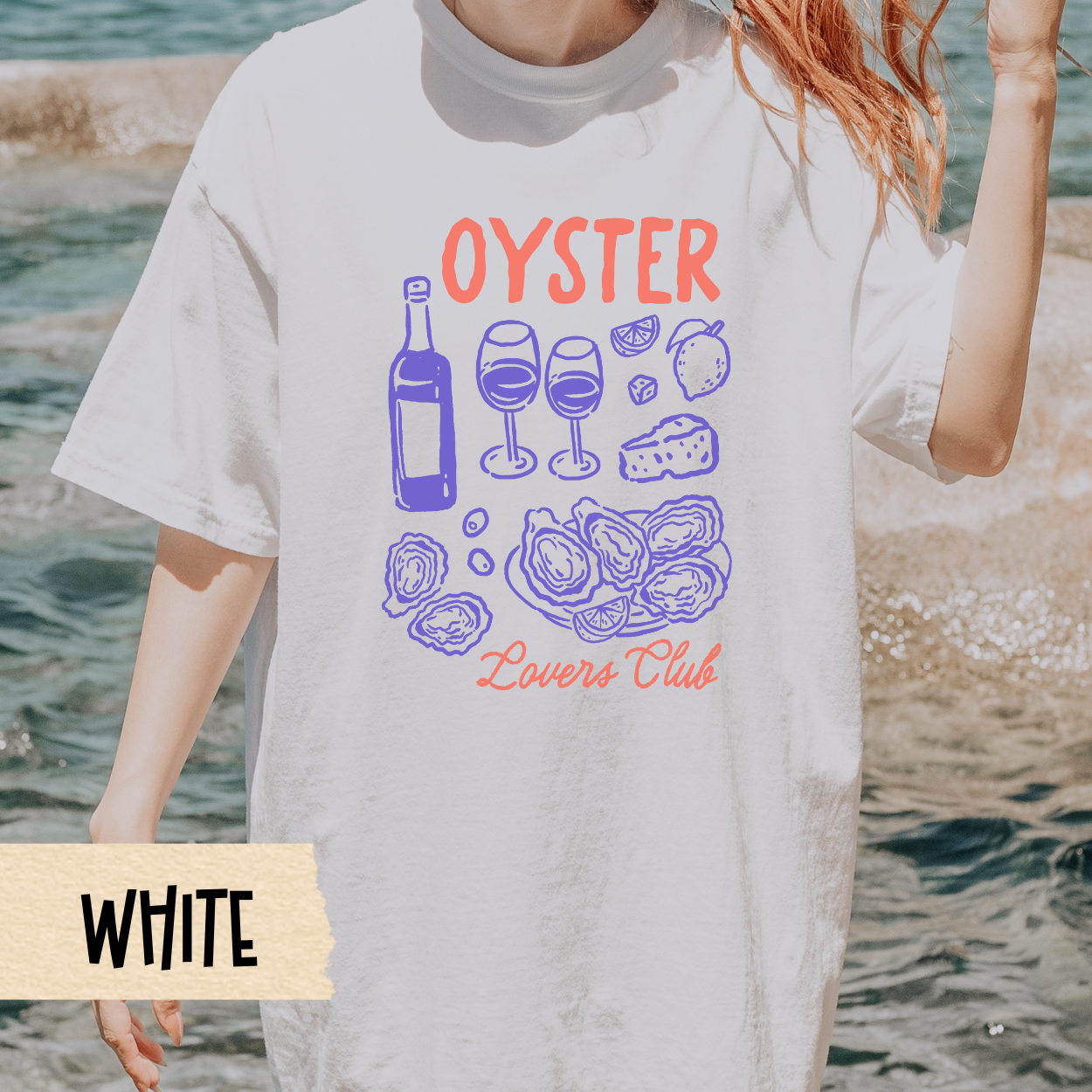 Oyster Wine Shirt, Seafood Lover Tee, Comfort Colors T-Shirt, Coastal Picnic Style, Gourmet Graphic Shirt, Mediterranean Foodie Top