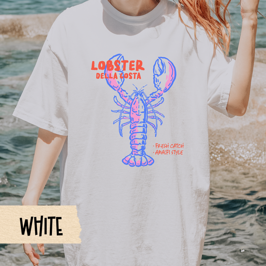 Lobster Shirt, Comfort Colors T-Shirt, Coastal Seafood Graphic Tee, Amalfi Style Outfit, Pink Lobster Print, Summer Beach Market Look