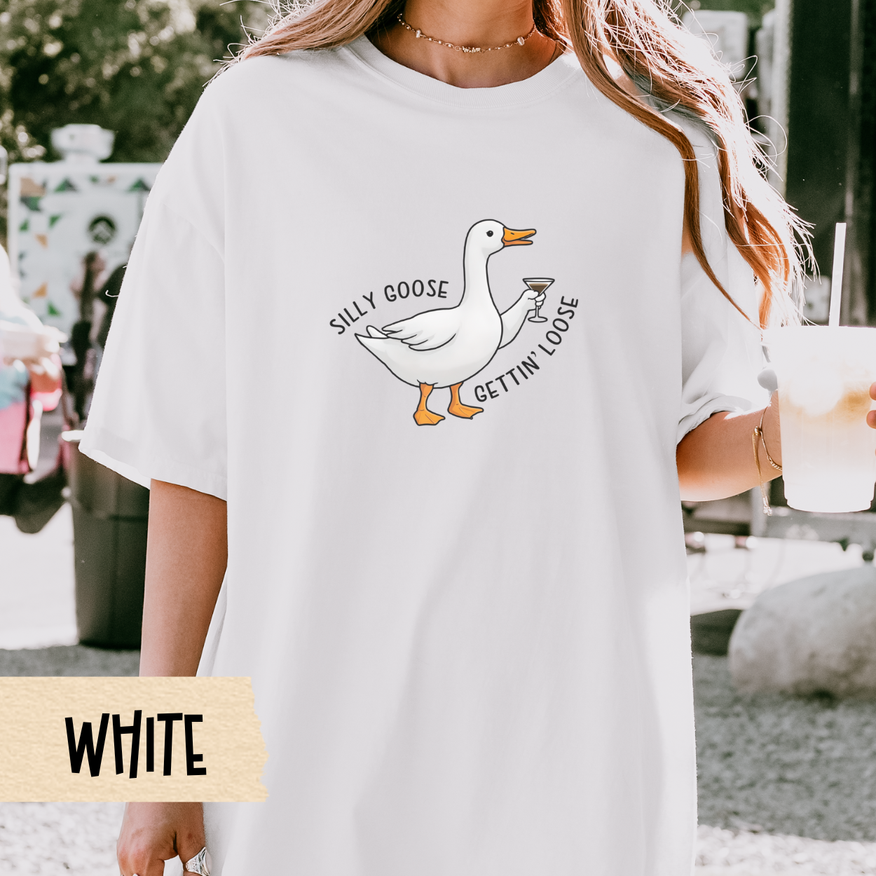 Silly Goose Shirt, Espresso Martini Tee, Funny Duck Graphic T-Shirt, Oversized Cocktail Shirt for Women, Bachelorette Party Gift Idea
