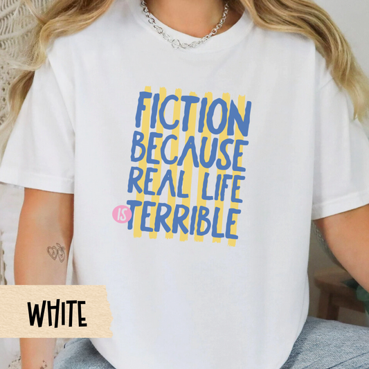 funny fiction lover t-shirt for readers, comfort colors bookish escape tee, sarcastic introvert reading shirt, cozy literary gift idea