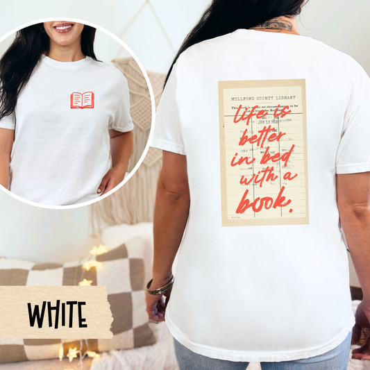funny book lover shirt, cozy reading graphic tee, white literary t-shirt for her, bedtime reader top, vintage style bookish apparel