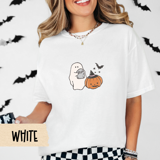 Minimal Halloween Shirt for Women, Comfort Colors Ghost Pumpkin Tee, Cute Fall Graphic T-Shirt, Spooky Aesthetic Top, Girly October Outfit