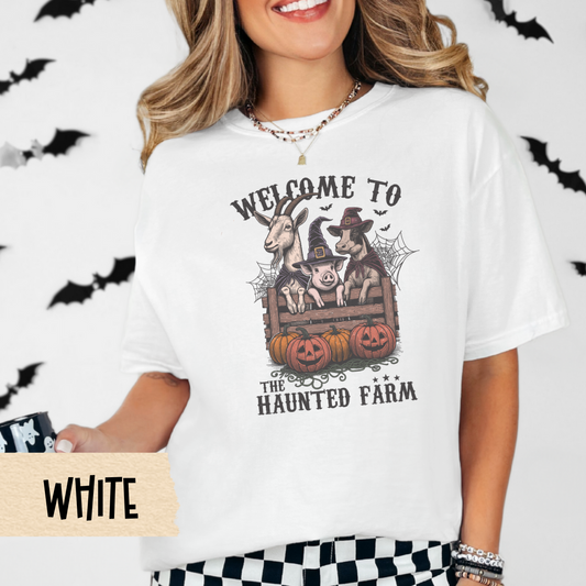Haunted Farm Halloween Shirt, Funny Farm Animal Tee, Goat Pig Cow Pumpkin Shirt, Comfort Colors Fall Tee, Spooky Barnyard Graphic Shirt