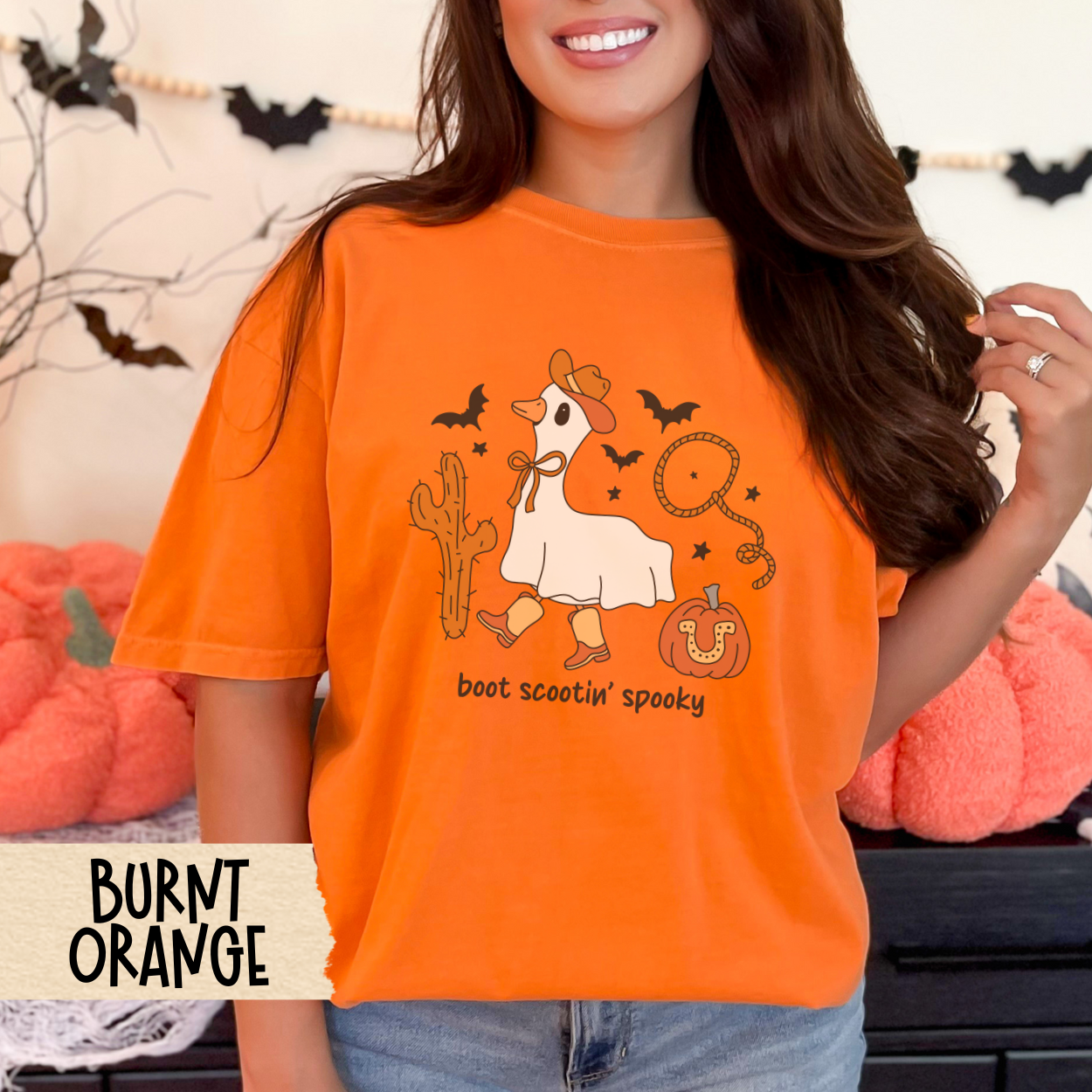 Western Halloween, Spooky Goose Halloween Shirt, Western Ghost Duck Tee, Funny Fall Graphic T-Shirt, Comfort Colors Country Cowgirl Top