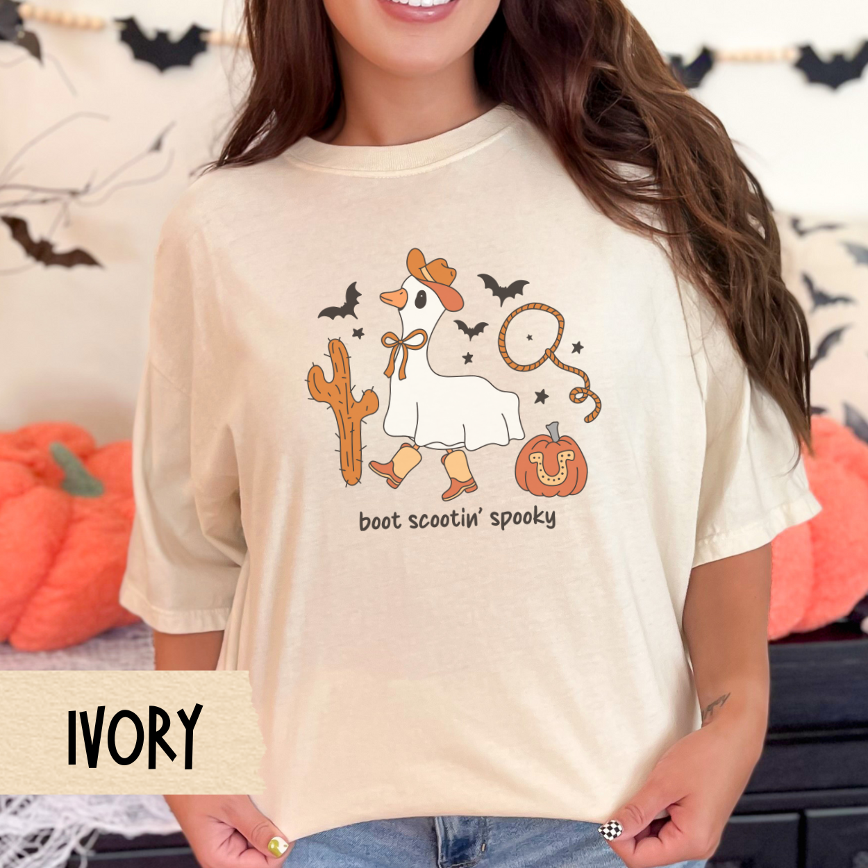 Western Halloween, Spooky Goose Halloween Shirt, Western Ghost Duck Tee, Funny Fall Graphic T-Shirt, Comfort Colors Country Cowgirl Top