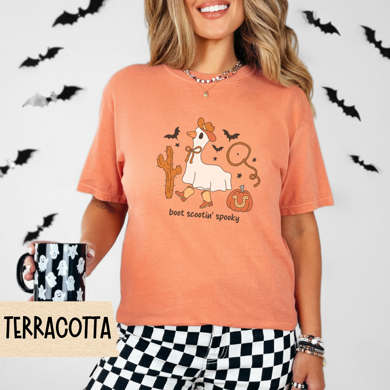 Western Halloween, Spooky Goose Halloween Shirt, Western Ghost Duck Tee, Funny Fall Graphic T-Shirt, Comfort Colors Country Cowgirl Top