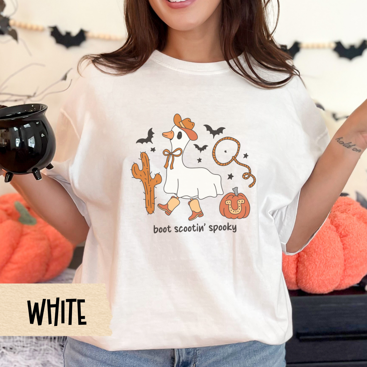 Western Halloween, Spooky Goose Halloween Shirt, Western Ghost Duck Tee, Funny Fall Graphic T-Shirt, Comfort Colors Country Cowgirl Top