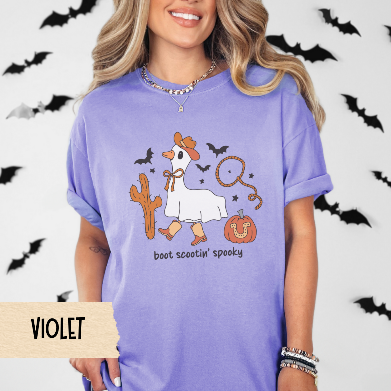 Western Halloween, Spooky Goose Halloween Shirt, Western Ghost Duck Tee, Funny Fall Graphic T-Shirt, Comfort Colors Country Cowgirl Top