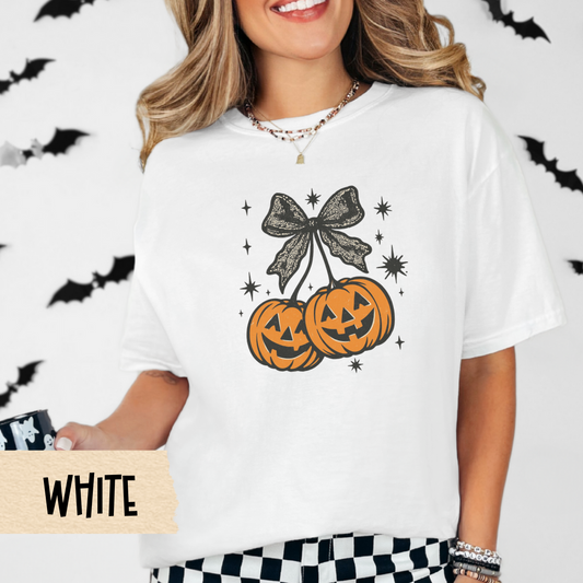 Cute Halloween Pumpkin Shirt, Jack O Lantern Bow Graphic Tee, Comfort Colors 1717 Fall Shirt, Vintage Halloween Shirt, Ghostcore Tee