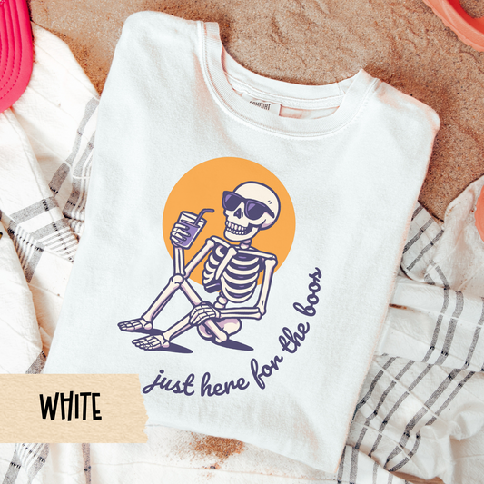 Funny Skeleton Drinking Shirt, Just Here for the Boos Tee, Summerween Halloween Shirt, Spooky Beach Comfort Colors Graphic Tee