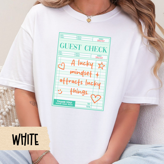 Lucky Mindset Shirt, Comfort Colors Aesthetic Tee, Guest Check Graphic T-Shirt, Soft Girl Retro Shirt, Cute Pastel Vibe Top