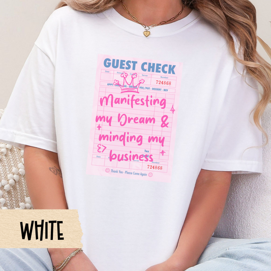 Manifestation Shirt, Comfort Colors Guest Check Tee, Soft Girl Graphic T-Shirt, Pink Aesthetic Retro Tee, Mind Your Business Shirt