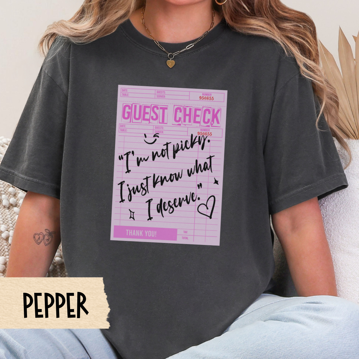 Sassy Comfort Colors Tee, Pink Guest Check Graphic Shirt, Aesthetic Quote T-Shirt for Women, Soft Girl Retro Style Top, Cute Gift Tee