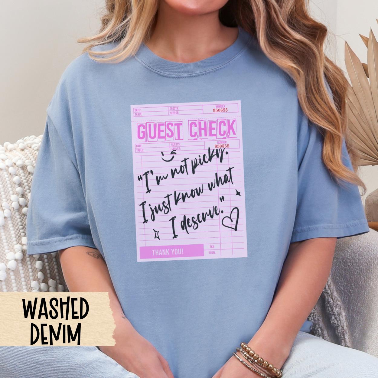 Sassy Comfort Colors Tee, Pink Guest Check Graphic Shirt, Aesthetic Quote T-Shirt for Women, Soft Girl Retro Style Top, Cute Gift Tee
