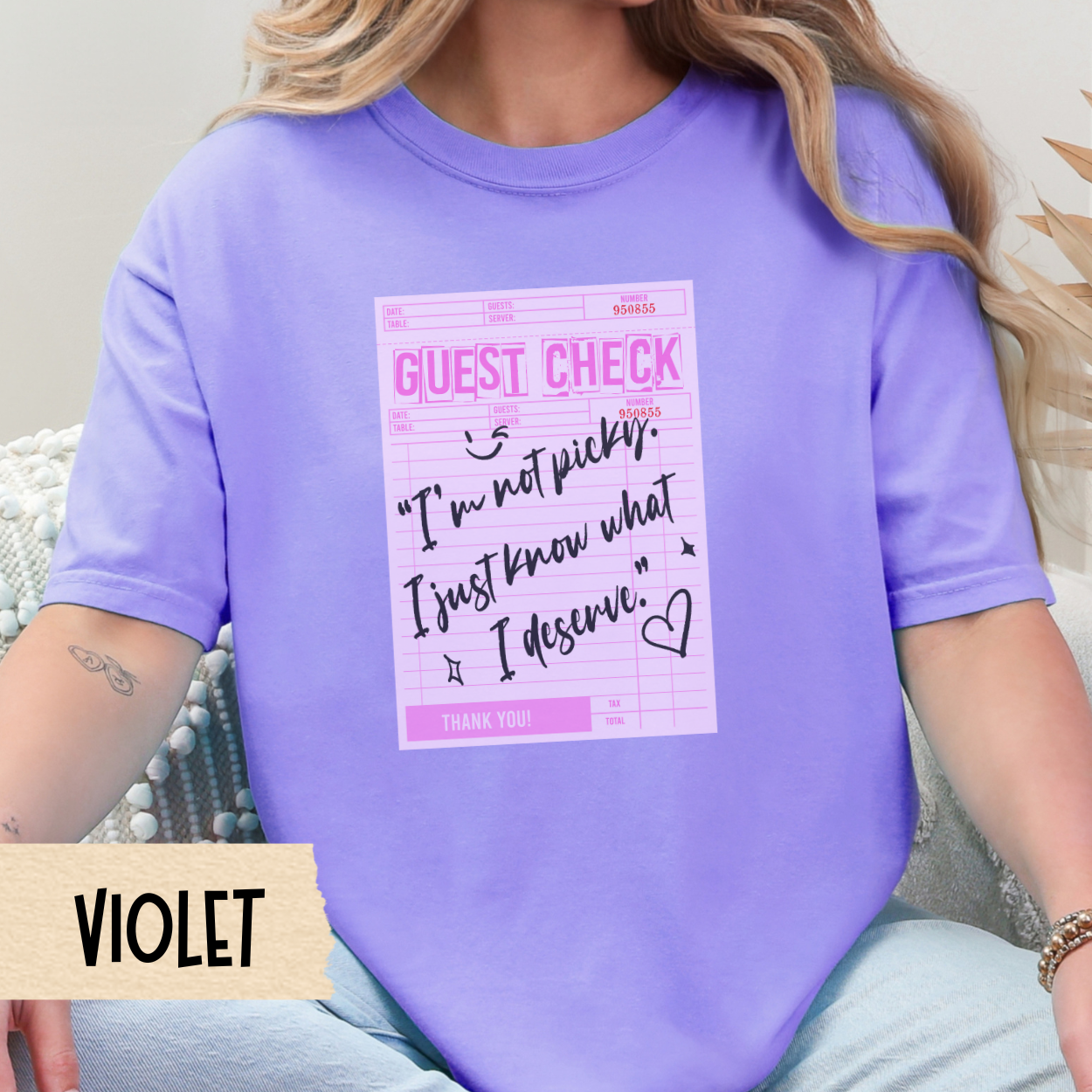 Sassy Comfort Colors Tee, Pink Guest Check Graphic Shirt, Aesthetic Quote T-Shirt for Women, Soft Girl Retro Style Top, Cute Gift Tee
