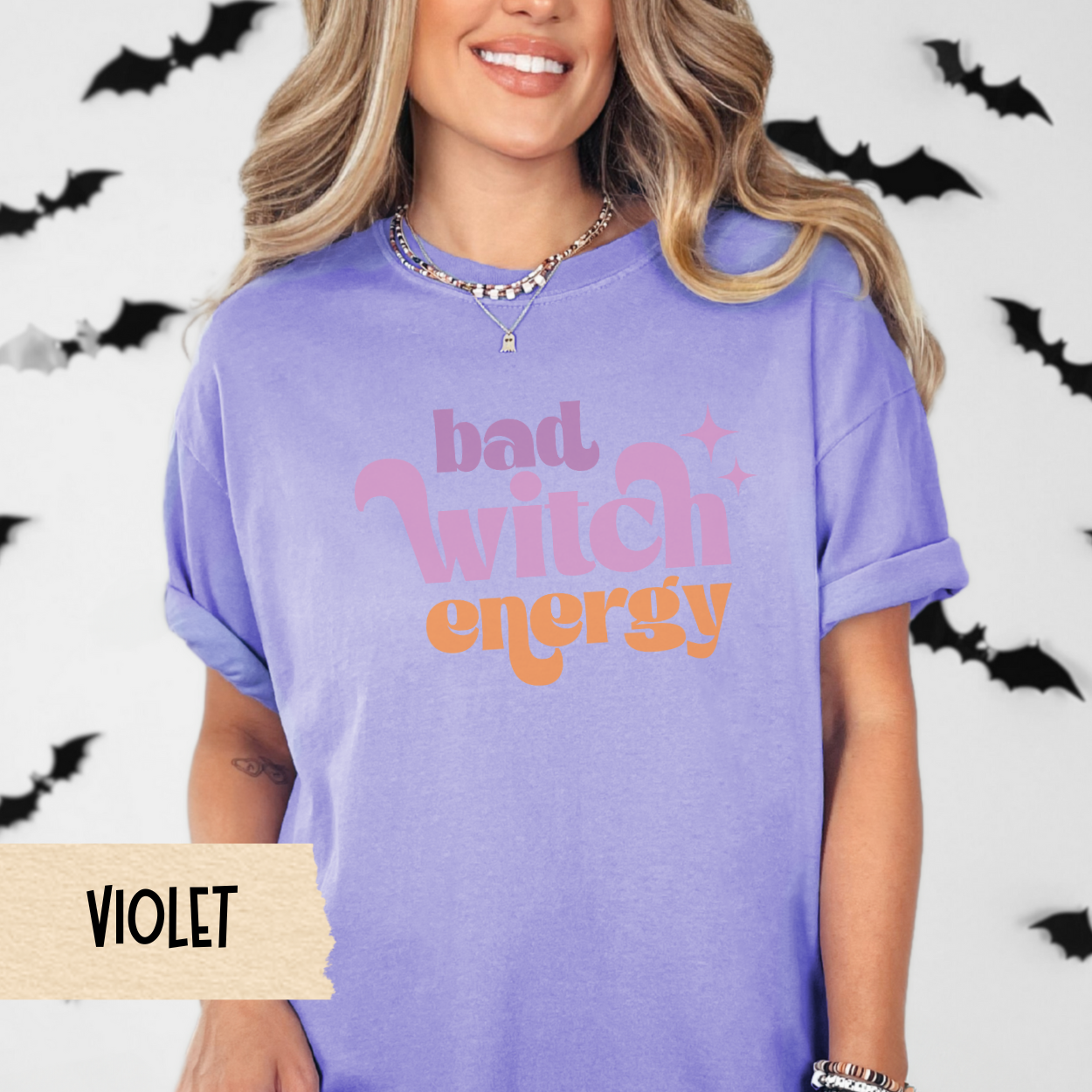 Bad Witch Energy Shirt, Cute Halloween Graphic Tee for Women, Retro Spooky Season T-Shirt, Witchy Fall Aesthetic, Funny Girl Power Shirt