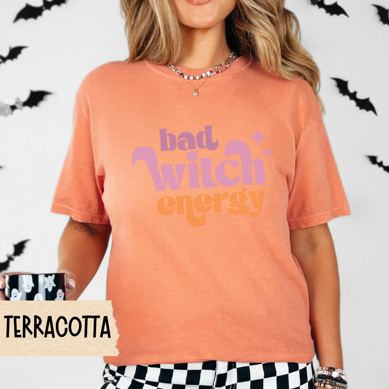 Bad Witch Energy Shirt, Cute Halloween Graphic Tee for Women, Retro Spooky Season T-Shirt, Witchy Fall Aesthetic, Funny Girl Power Shirt