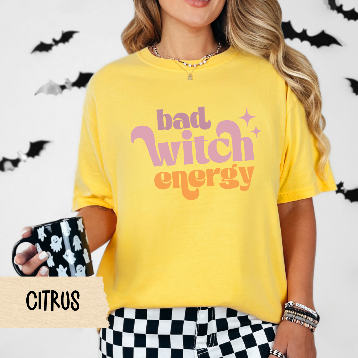 Bad Witch Energy Shirt, Cute Halloween Graphic Tee for Women, Retro Spooky Season T-Shirt, Witchy Fall Aesthetic, Funny Girl Power Shirt