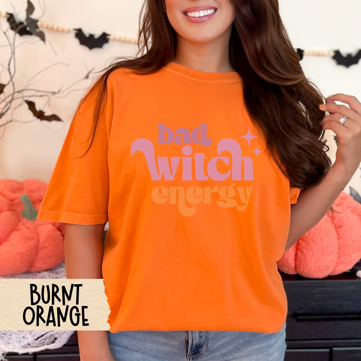 Bad Witch Energy Shirt, Cute Halloween Graphic Tee for Women, Retro Spooky Season T-Shirt, Witchy Fall Aesthetic, Funny Girl Power Shirt