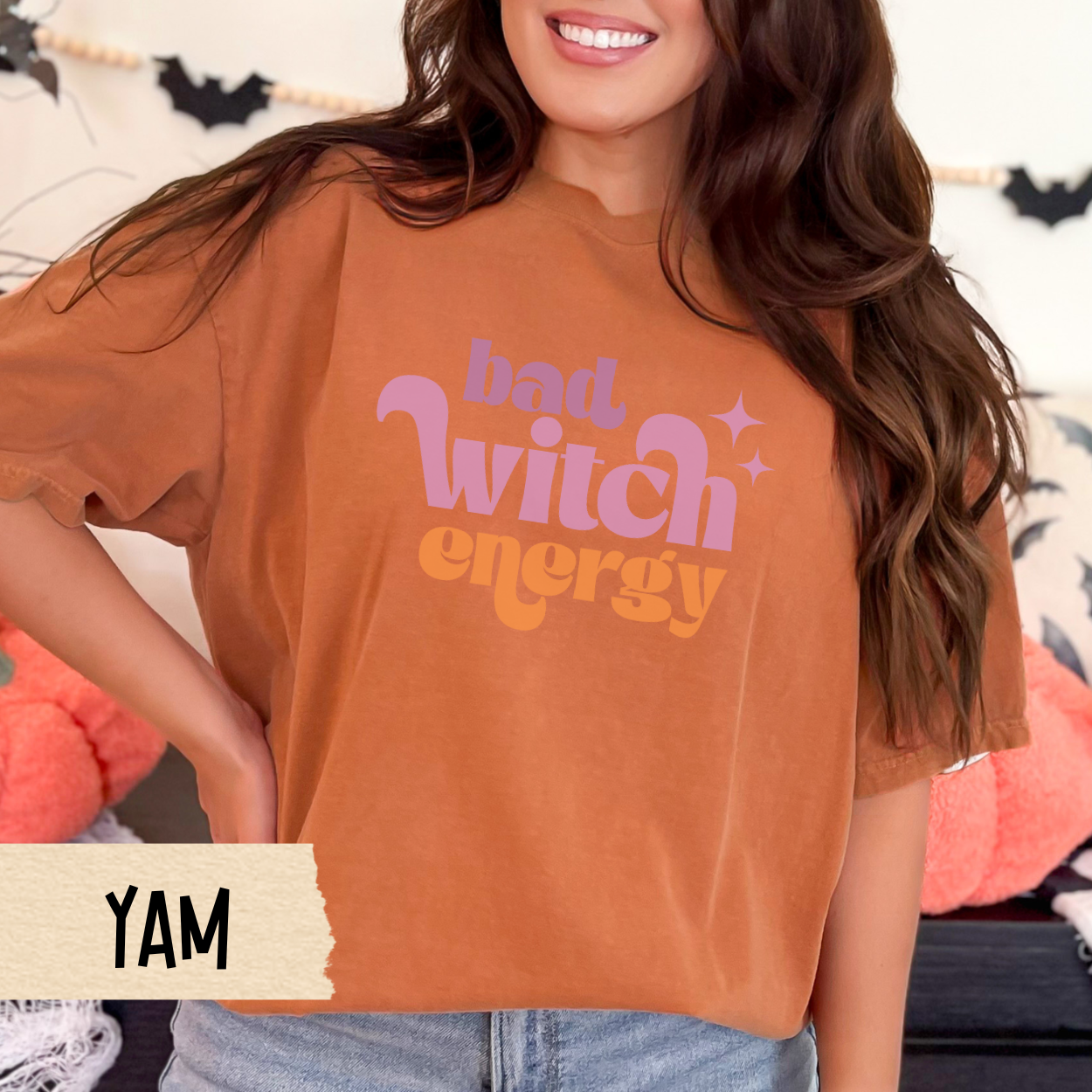 Bad Witch Energy Shirt, Cute Halloween Graphic Tee for Women, Retro Spooky Season T-Shirt, Witchy Fall Aesthetic, Funny Girl Power Shirt