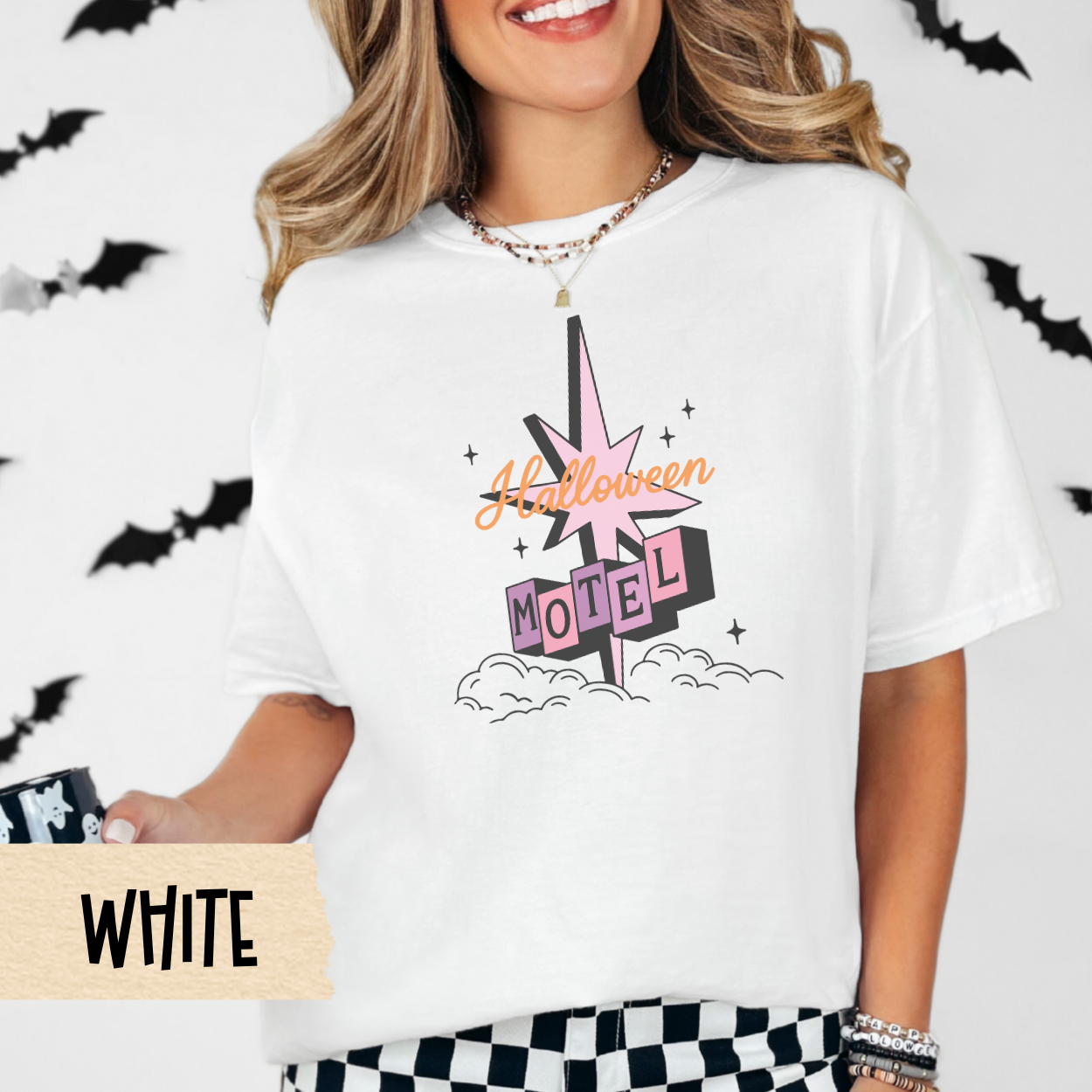 Halloween Motel Shirt, Retro Spooky Season Graphic Tee for Women, Vintage Pastel Halloween Aesthetic T-Shirt, Cute Fall Outfit