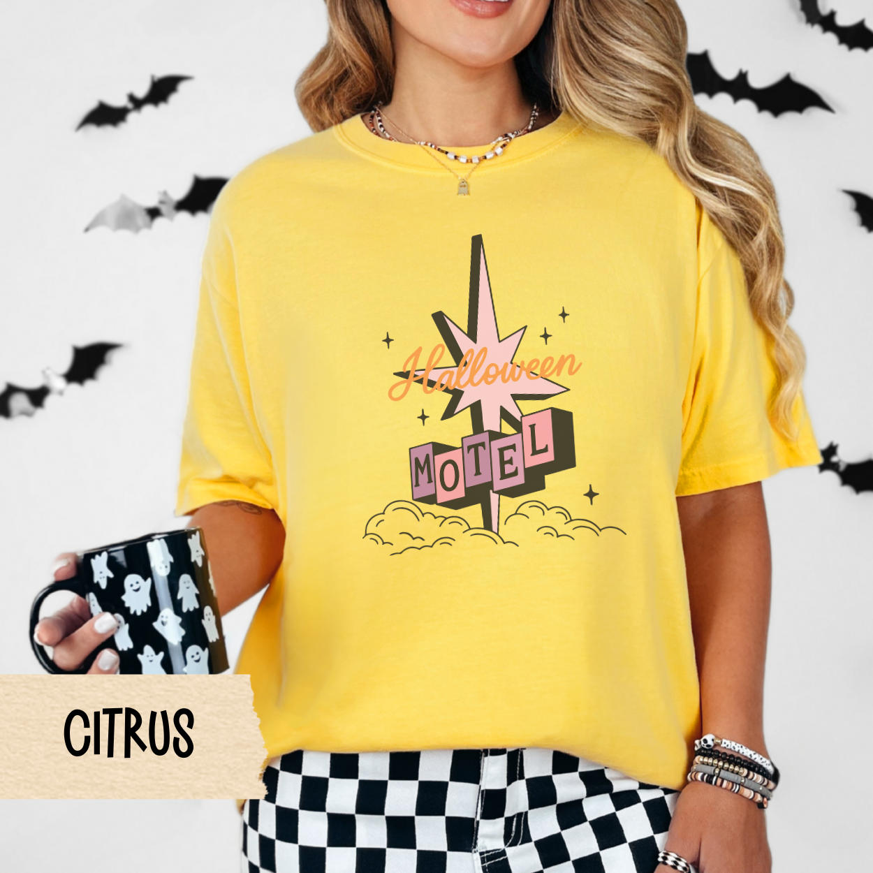Halloween Motel Shirt, Retro Spooky Season Graphic Tee for Women, Vintage Pastel Halloween Aesthetic T-Shirt, Cute Fall Outfit