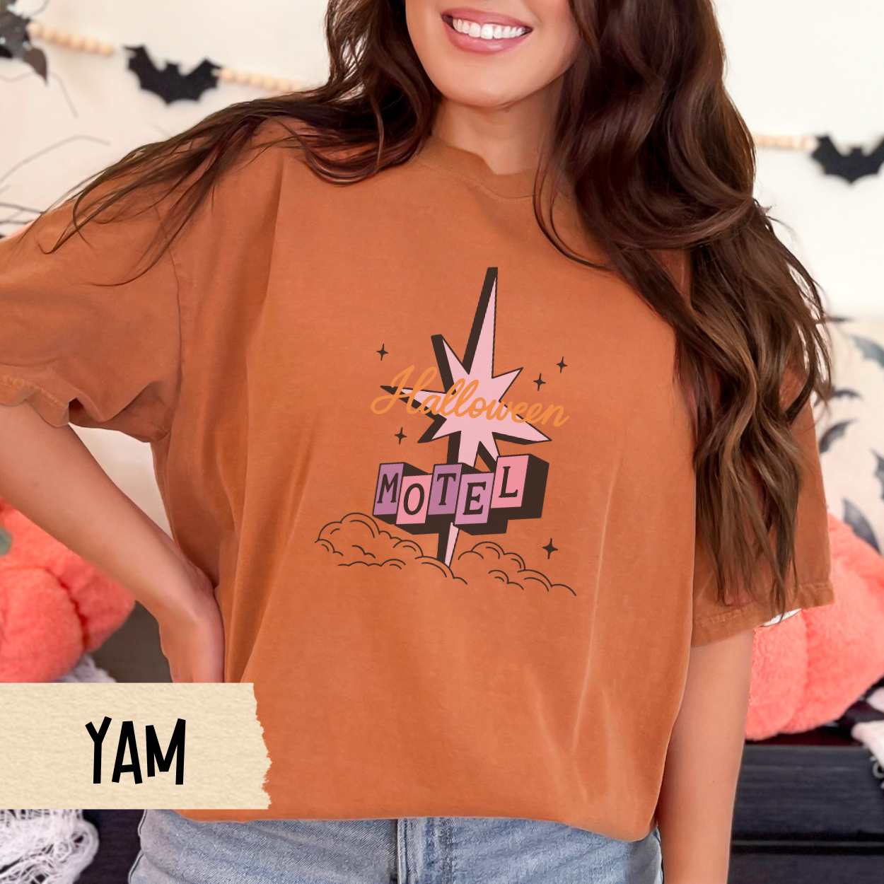 Halloween Motel Shirt, Retro Spooky Season Graphic Tee for Women, Vintage Pastel Halloween Aesthetic T-Shirt, Cute Fall Outfit