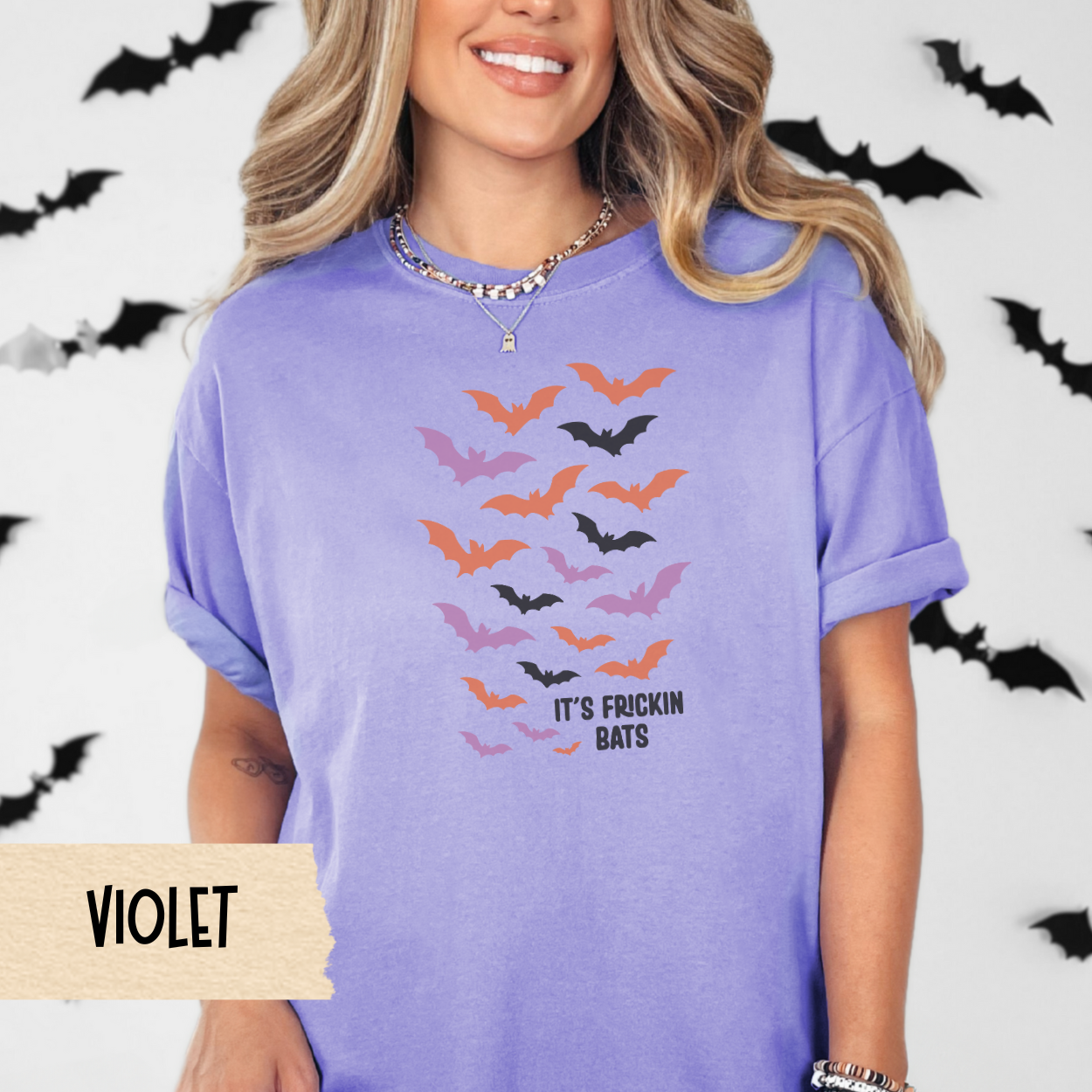Its Frickin Bats Halloween Shirt, Funny Spooky Season Tee for Women, Cute Colorful Bat Graphic Shirt, Fall Aesthetic T-Shirt