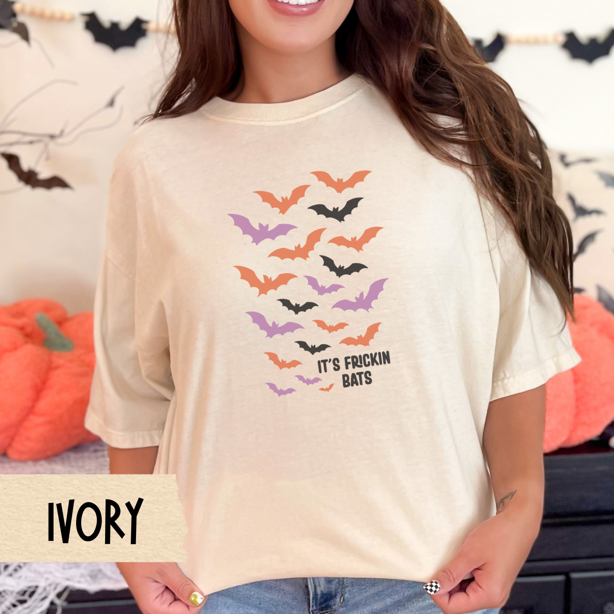 Its Frickin Bats Halloween Shirt, Funny Spooky Season Tee for Women, Cute Colorful Bat Graphic Shirt, Fall Aesthetic T-Shirt