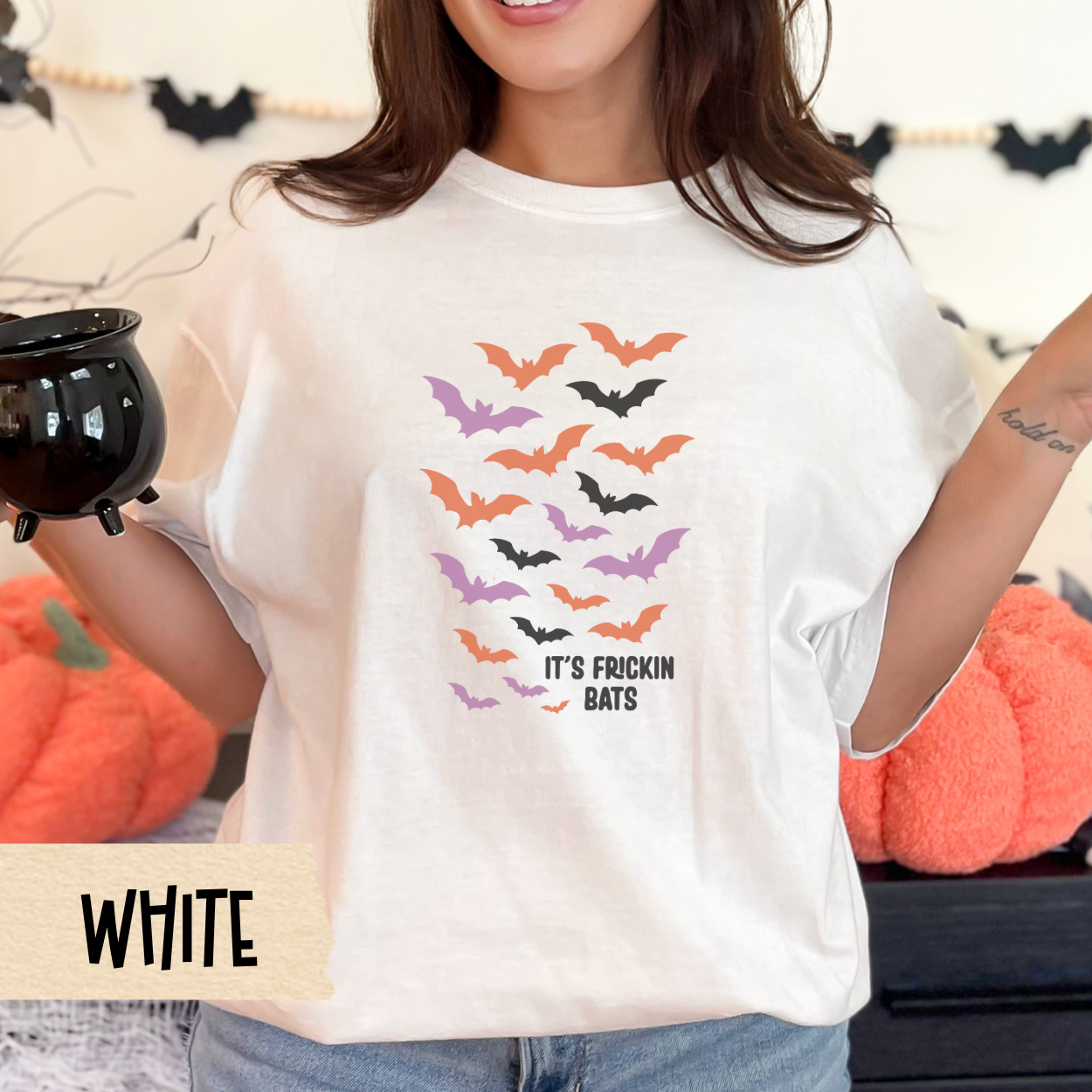 Its Frickin Bats Halloween Shirt, Funny Spooky Season Tee for Women, Cute Colorful Bat Graphic Shirt, Fall Aesthetic T-Shirt