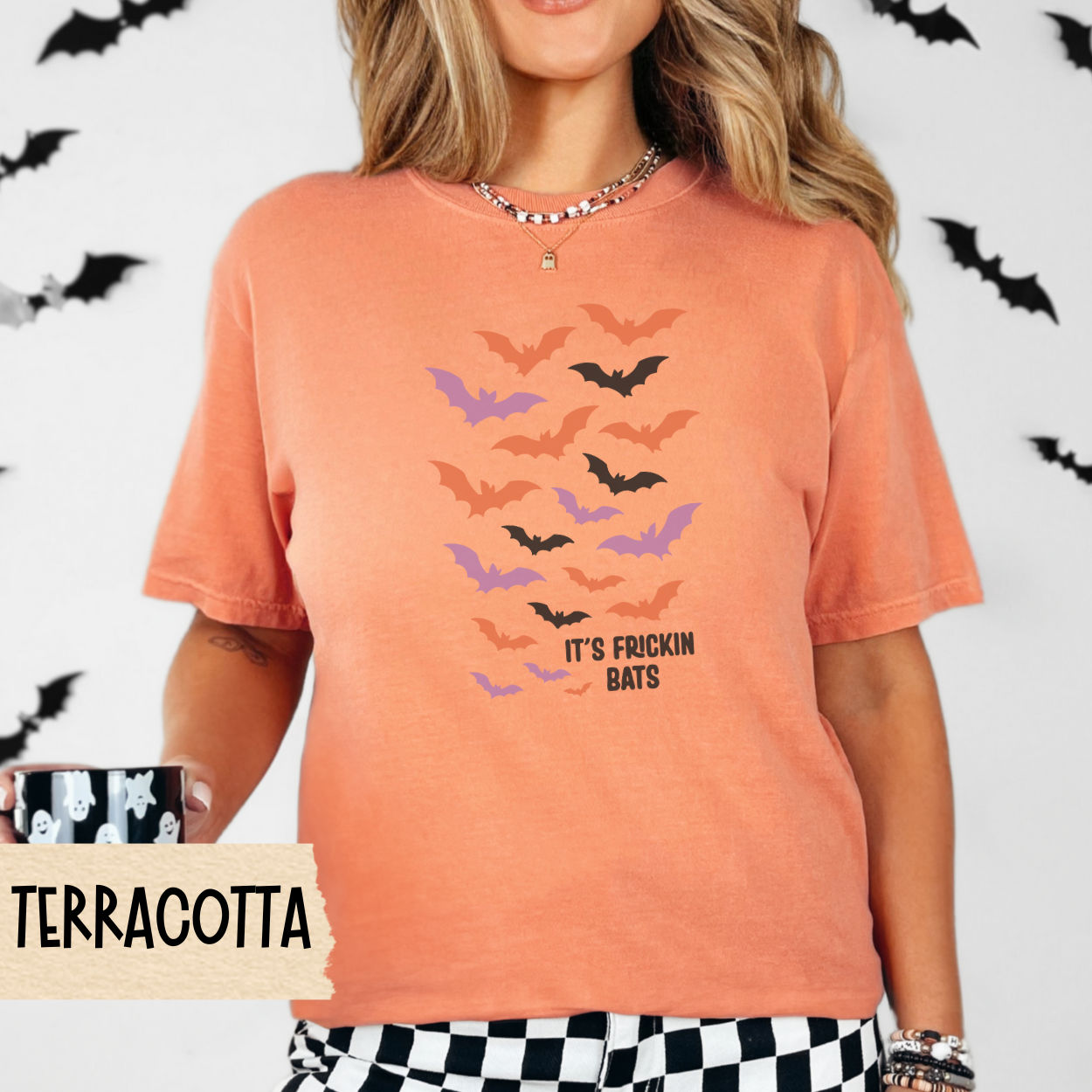 Its Frickin Bats Halloween Shirt, Funny Spooky Season Tee for Women, Cute Colorful Bat Graphic Shirt, Fall Aesthetic T-Shirt