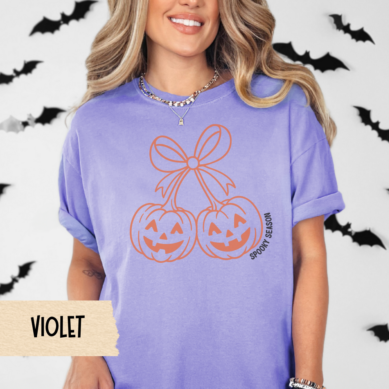 Spooky Season Pumpkin Shirt, Cute Halloween Graphic Tee for Women, Fall Aesthetic Jack-O'-Lantern Shirt, Girly Ghost Season Outfit