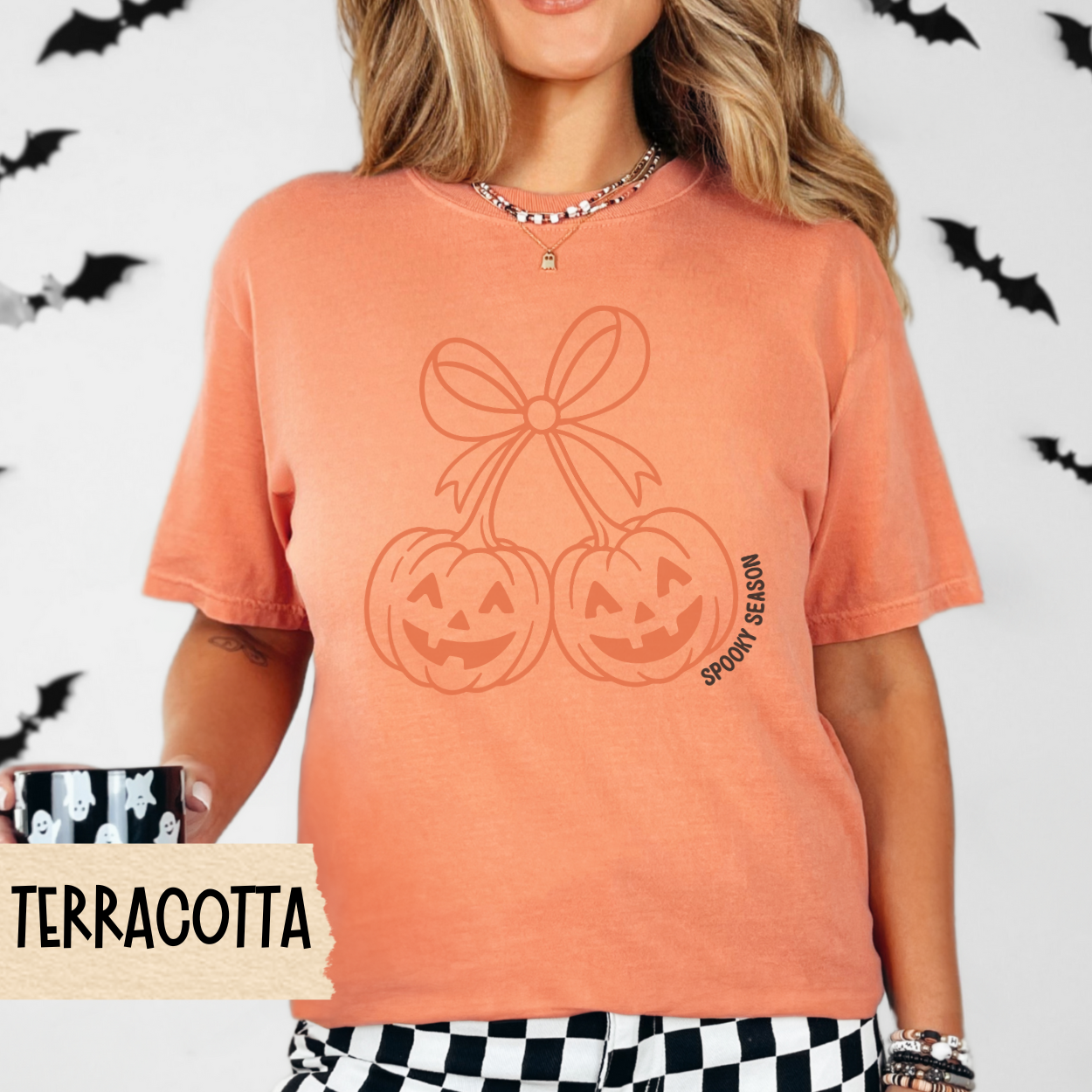 Spooky Season Pumpkin Shirt, Cute Halloween Graphic Tee for Women, Fall Aesthetic Jack-O'-Lantern Shirt, Girly Ghost Season Outfit
