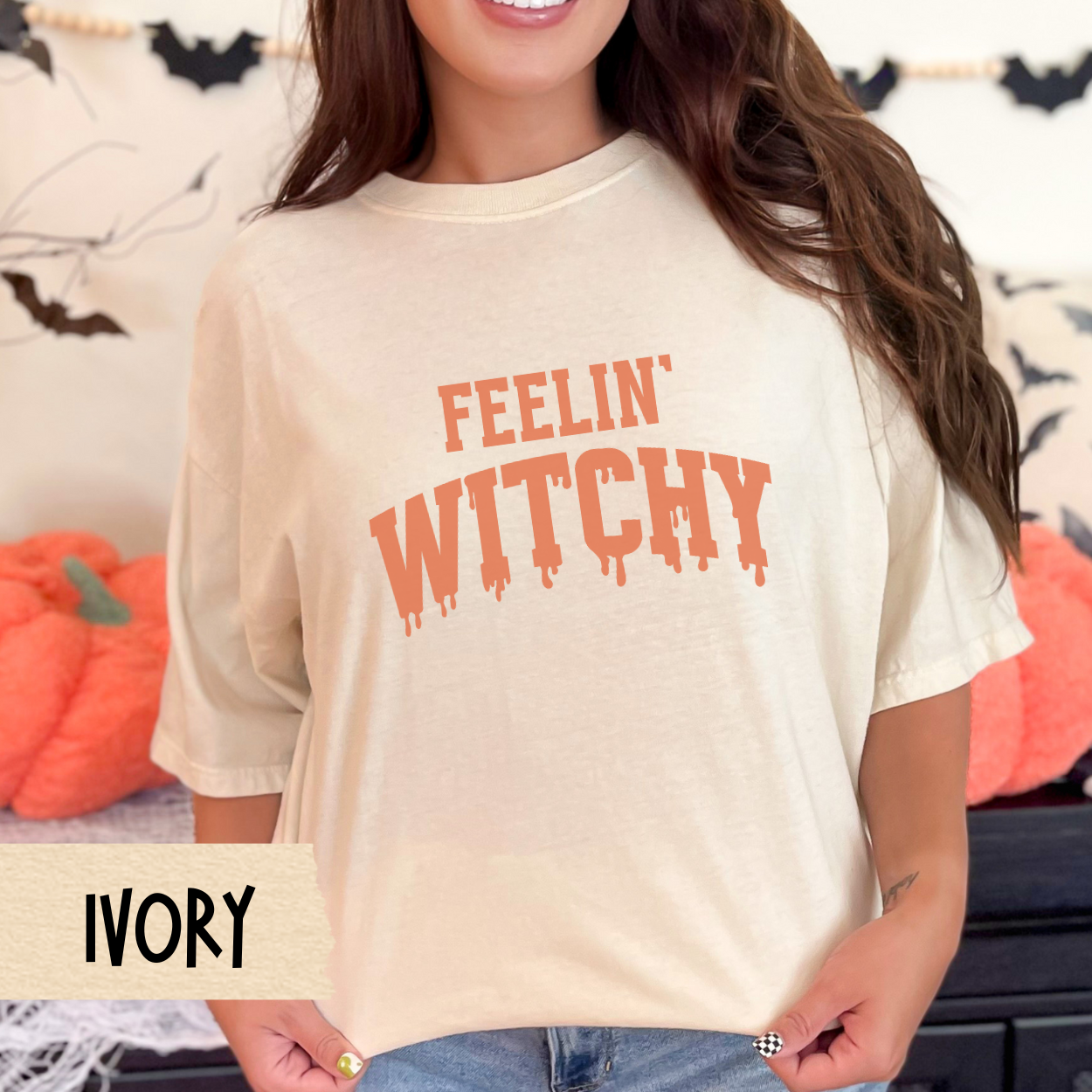 Feelin' Witchy Halloween Shirt, Funny Fall Graphic Tee for Women, Spooky Season Witch Shirt, Cute Retro Halloween Aesthetic T-Shirt