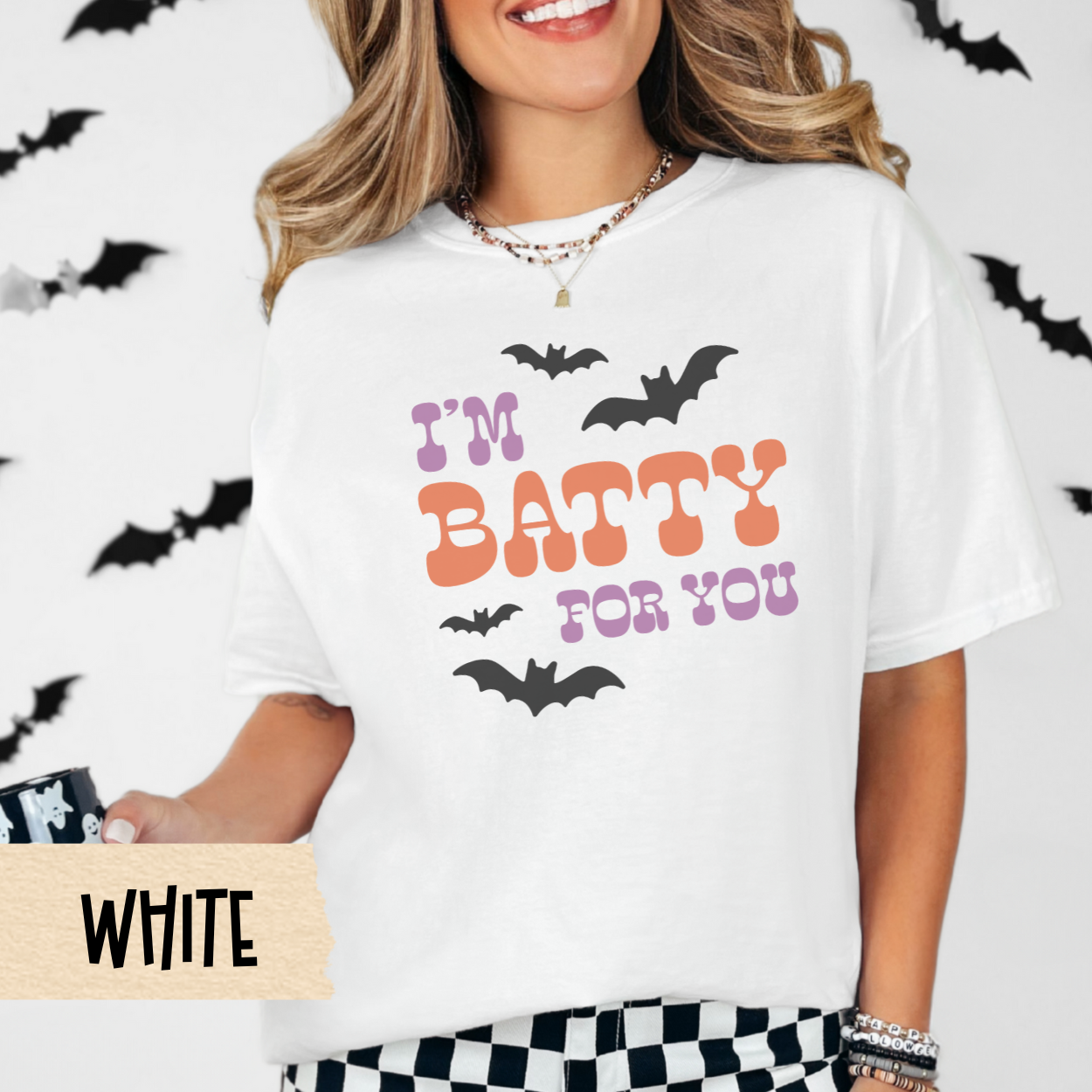 I'm Batty For You Halloween Shirt, Cute Spooky Season Tee, Retro Bat Graphic Shirt for Women, Fall Aesthetic T-Shirt, Funny Halloween Gift