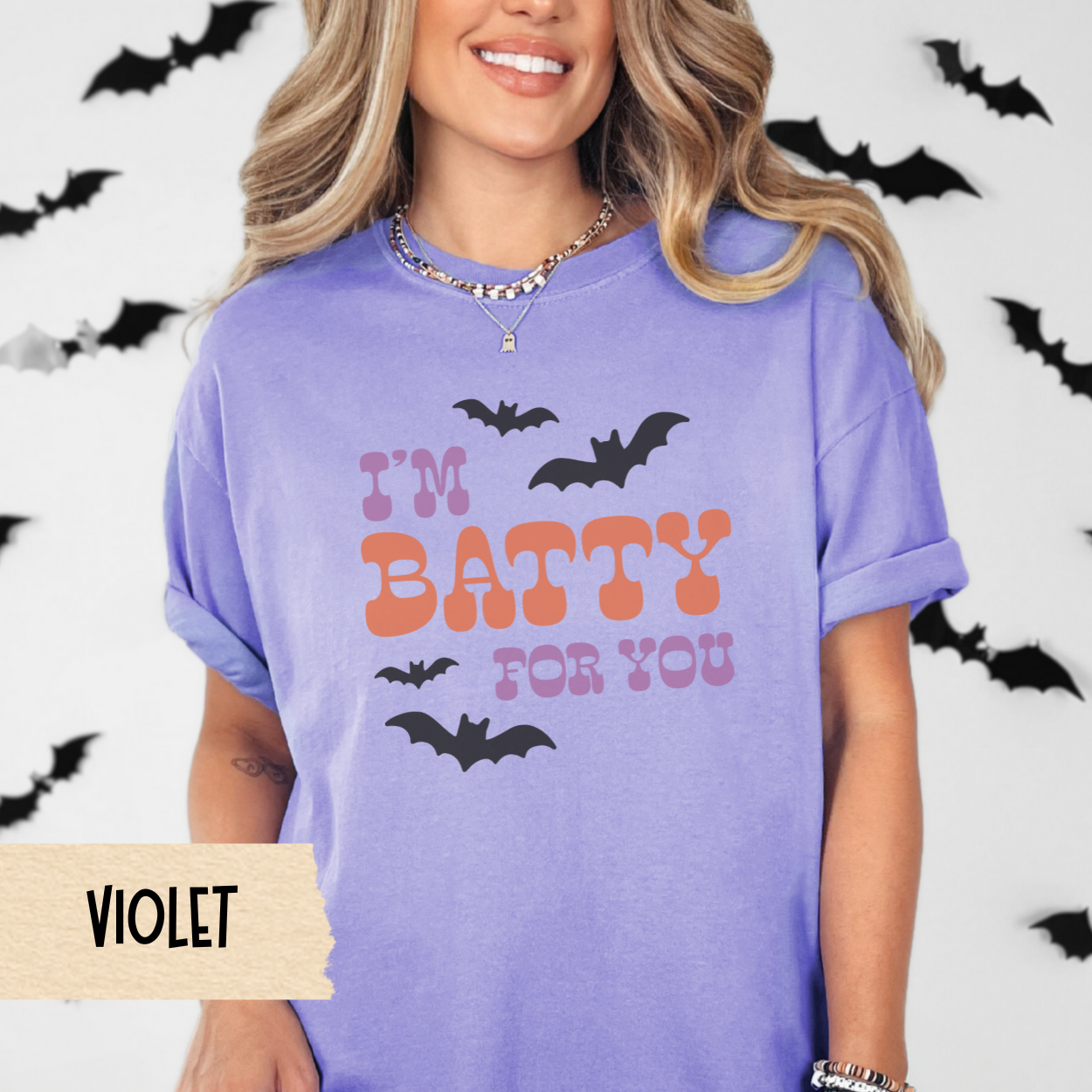I'm Batty For You Halloween Shirt, Cute Spooky Season Tee, Retro Bat Graphic Shirt for Women, Fall Aesthetic T-Shirt, Funny Halloween Gift