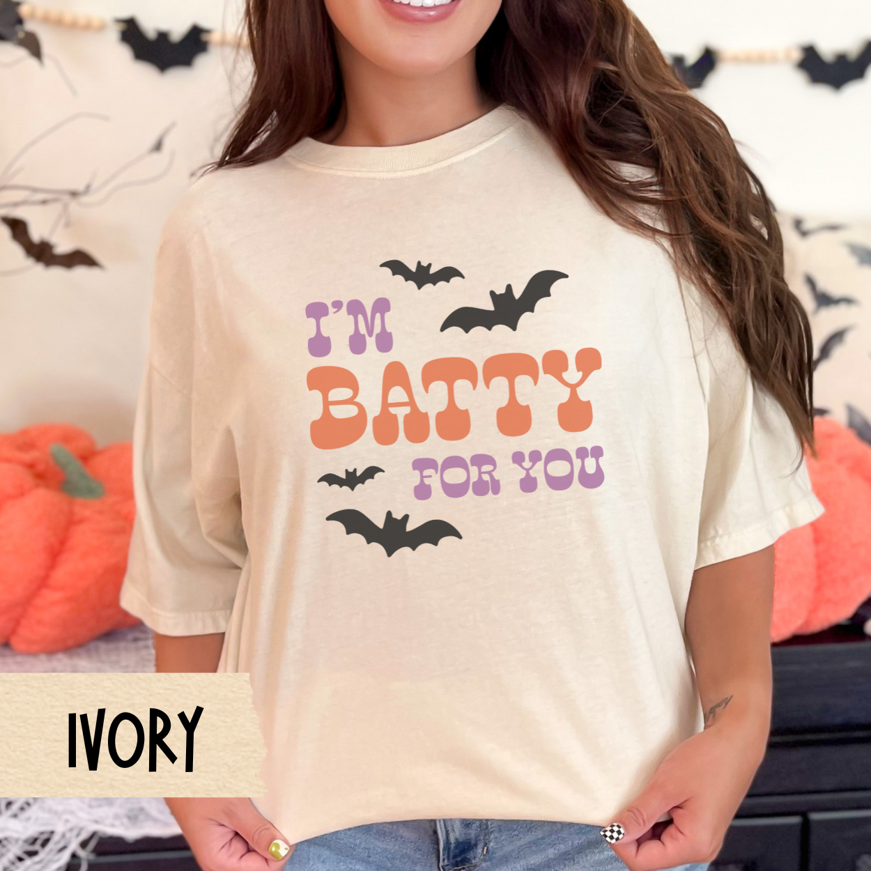 I'm Batty For You Halloween Shirt, Cute Spooky Season Tee, Retro Bat Graphic Shirt for Women, Fall Aesthetic T-Shirt, Funny Halloween Gift
