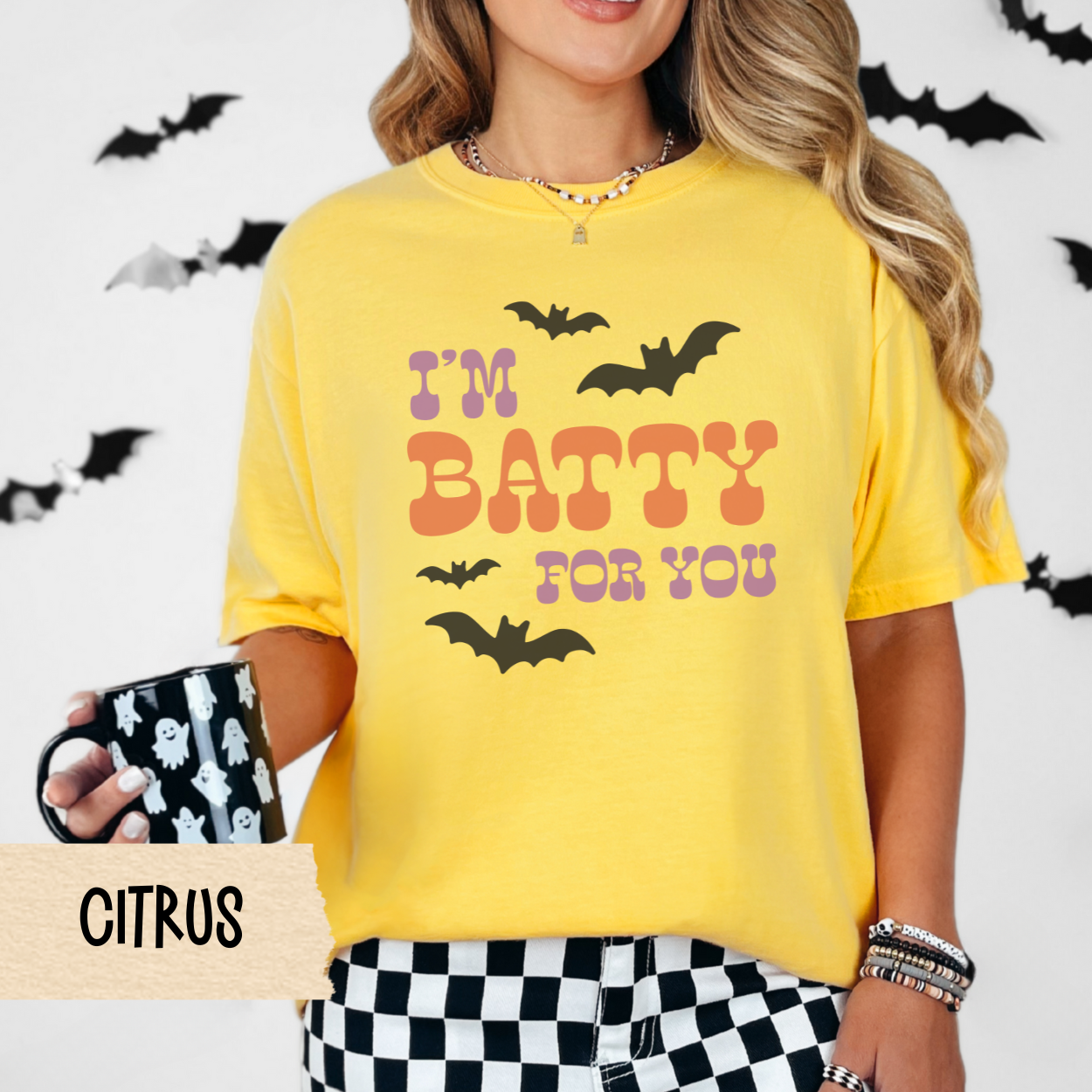 I'm Batty For You Halloween Shirt, Cute Spooky Season Tee, Retro Bat Graphic Shirt for Women, Fall Aesthetic T-Shirt, Funny Halloween Gift