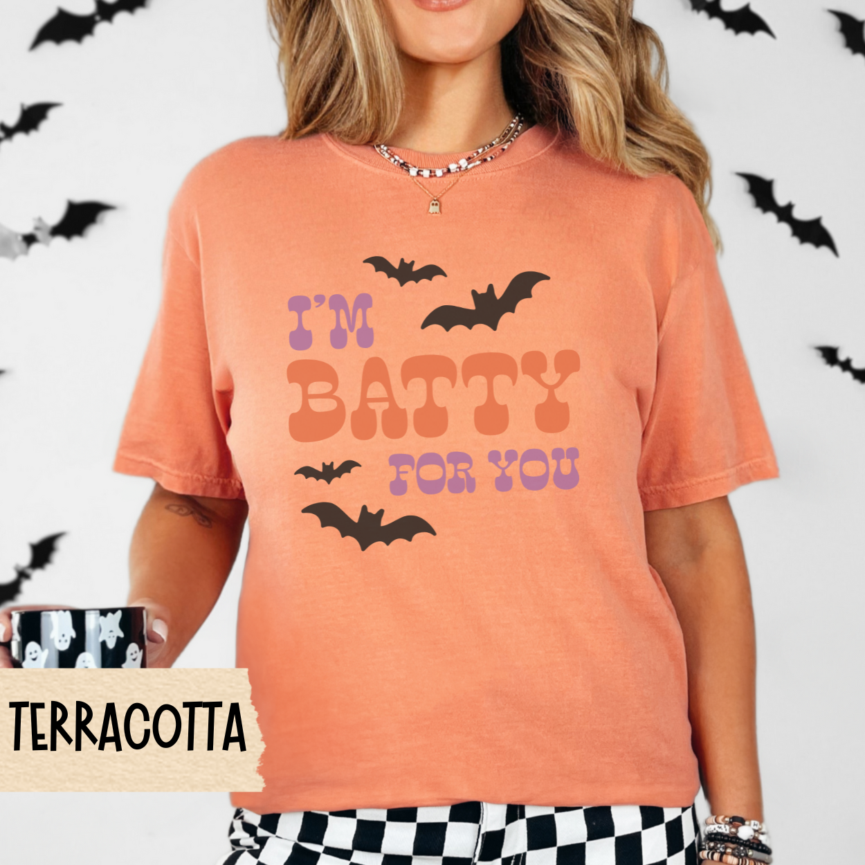 I'm Batty For You Halloween Shirt, Cute Spooky Season Tee, Retro Bat Graphic Shirt for Women, Fall Aesthetic T-Shirt, Funny Halloween Gift