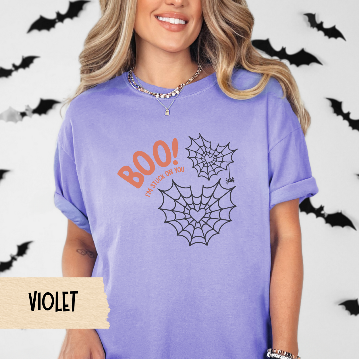 Cute Halloween Shirt, Comfort Colors Fall Tee for Women, Spider Web, Girly Spooky Season Graphic Tee, Aesthetic Pumpkin Patch Shirt