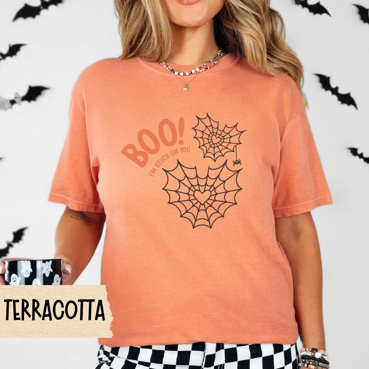 Cute Halloween Shirt, Comfort Colors Fall Tee for Women, Spider Web, Girly Spooky Season Graphic Tee, Aesthetic Pumpkin Patch Shirt