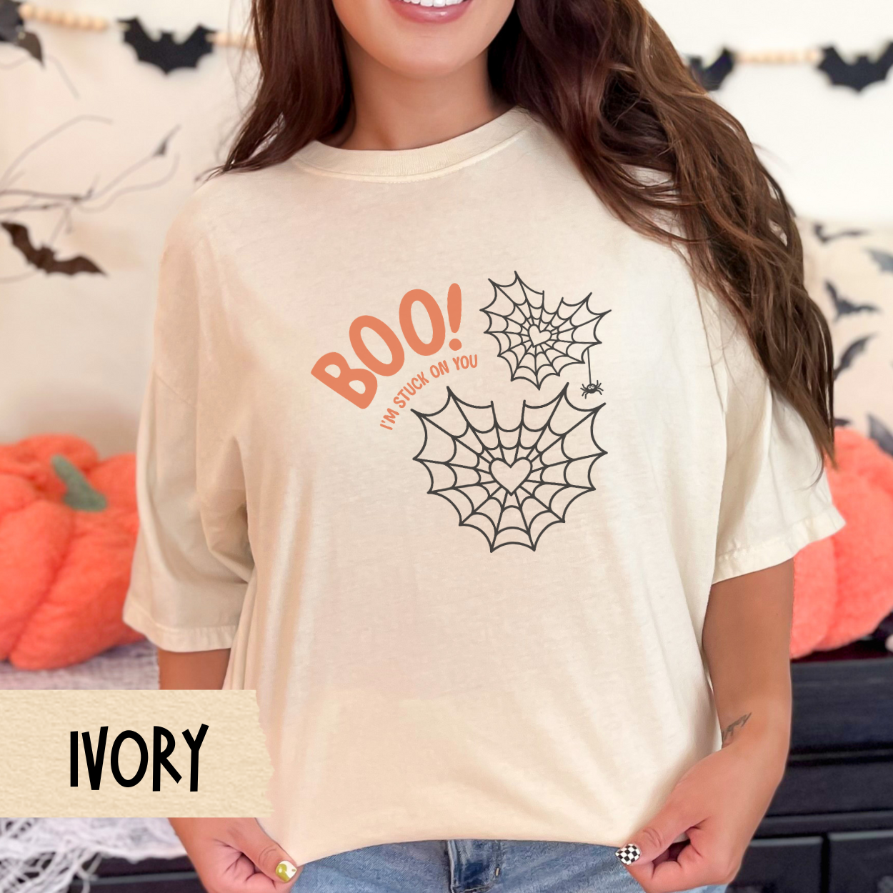 Cute Halloween Shirt, Comfort Colors Fall Tee for Women, Spider Web, Girly Spooky Season Graphic Tee, Aesthetic Pumpkin Patch Shirt