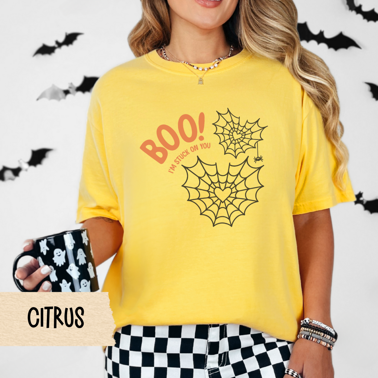 Cute Halloween Shirt, Comfort Colors Fall Tee for Women, Spider Web, Girly Spooky Season Graphic Tee, Aesthetic Pumpkin Patch Shirt
